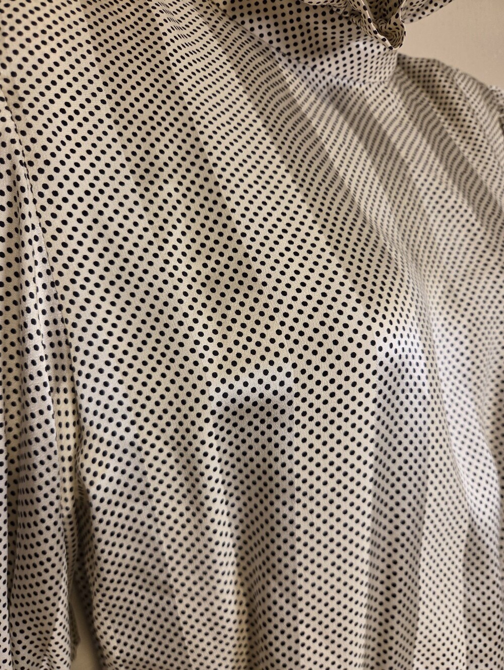 Vintage Albert Nipon Silk Polka Dot Feminine Secretary Dress Ruffle High Neck 10 - Picture 8 of 14
